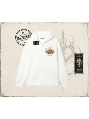 Tarzsokak Unisex Sentinel Oversize Unisex Hırka & Çeket Fermuarlı Sweatshirt Beyaz