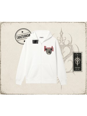 Tarzsokak Unisex Rough Leopar Oversize Unisex Hırka & Çeket Fermuarlı Sweatshirt Beyaz