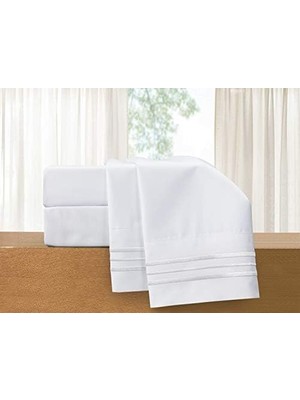 Maxi Trendy Elegant Comfort 1500 Iplik Sayısı Işlemeli Mısır Kalitesi Lüks Ipeksi Yumuşak Kırışıklık ve Solmaya Dayanıklı 2 Parça Yastık Kılıfı, Kral, Beyaz