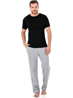 Obje Erkek Siyah Kaşkorse Yarım Kol T-shirt