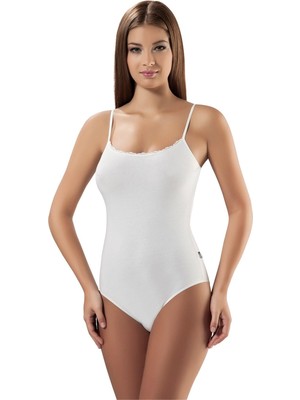 Obje Kadın Beyaz Cotton İp Askılı Dantelli Çıtçıtlı Body