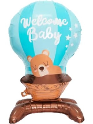 Lotus Party Ayıcılı Welcome Baby  Folyo Balon Mavi Bulutlu