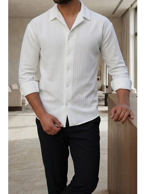 Mencod Erkek Likralı Örme Dokulu Regular Fit Casual Gömlek – Beyaz