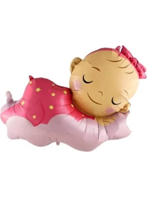Lotus Party Bulutlu Uyuyan Kız Bebek Folyo Balon - Pembe Renk Uyuyan Kız Bebek Folyo Balon