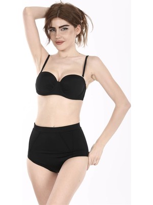 Obje Kadın Siyah Nervur Dikiş Yüksek Bel Bikini Altı