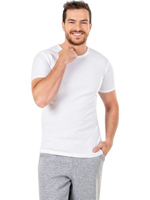 Obje Erkek Beyaz Kaşkorse Yarım Kol T-shirt