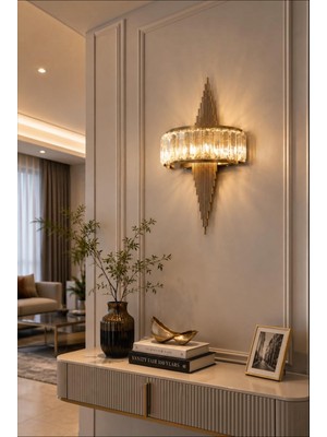Elizim Home Lighting Modern Kristal Eskitme LED Duvar Apliği 45X15 cm Şarjlı Salon Yatak Odası Antre Koridor Luxury