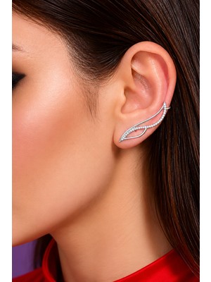 Argentum Concept 925 Ayar Gümüş Zirkon Taşlı Yaprak Küpe - K021201