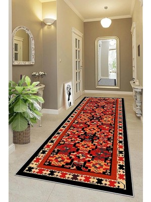 Hsc Bilişim Pelangi Kilim Desenli Etnik Dijital Baskı Yıkanabilir Kaymaz Taban Eskitme Salon Halı ve Yolluk, Kı