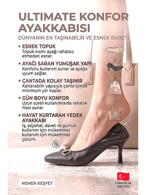 Gökhan Talay Solenne Katlanabilir Esnek Yumuşak Kaymaz Taban Siyah Cilt Toka Detaylı Yuvarlak Burun Kadın Topuklu Babet Ayakkabı