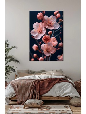 Pembe Çiçek Baskılı Cam Tablo – Sakura Dalı Desenli Dekoratif Duvar Tablosu