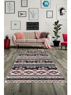 Hsc Bilişim Pelangi Patchwork Çiçek Desenli Yıkanabilir Kaymaz Taban Leke Tutmaz Modern Salon Halısı ve Yolluk,