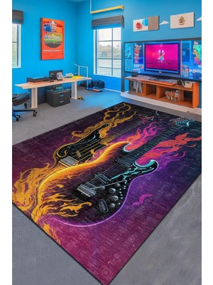Hsc Bilişim Rock Gamer Halısı Şönil Pamuk Tabanlı Kaymaz Yıkanabilir Gaming Odası Halısı 120X180