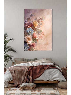 Çiçek Buketi Baskılı Cam Tablo – Pastel Tonlu Floral Duvar Dekoru