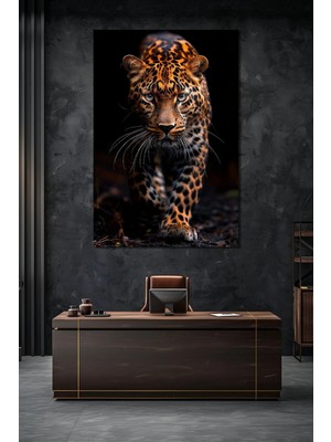 Leopar Baskılı Cam Tablo – Vahşi Yaşam Temalı Modern Dekoratif Duvar Tablosu