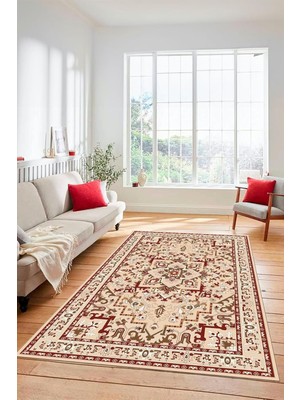 Hsc Bilişim Dijital Kaymaz Yıkanabilir Klasik Desen Yolluk Mutfak Salon Halısı Klasi̇k-10, Bordo, 80 x 200
