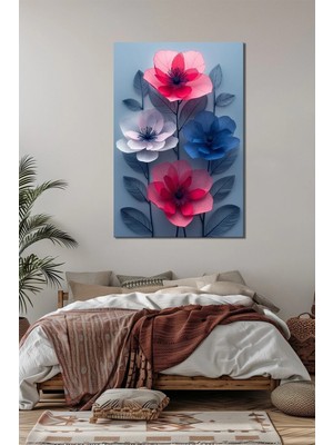 Çiçek Baskılı Cam Tablo – Renkli Modern Floral Dekoratif Duvar Tablosu
