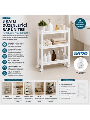 EkoAlışverişDünyam Rafty 3 Katlı Tekerlekli Sepet Organizer Düzenleyici Raf Ünitesi 465X145X480MM (5510)