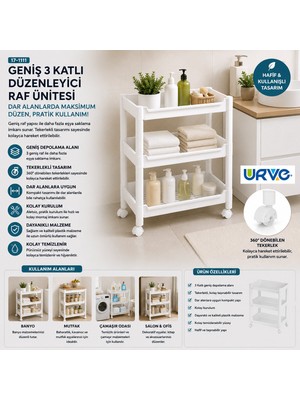 EkoAlışverişDünyam Rafty Geniş 3 Katlı Tekerlekli Sepet Organizer Düzenleyici Raf Ünitesi 352X220X480MM (5510)