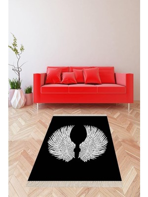 Hsc Bilişim Pelangi Melek Kanadı Desenli Dijital Baskı Yıkanabilir Kaymaz Taban Modern Salon Halısı ve Yolluk,