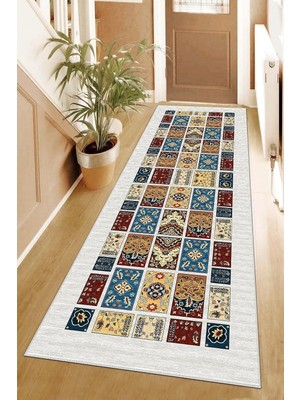Hsc Bilişim Pelangi Eskitme Kilim Desenli Dijital Baskı Yıkanabilir Kaymaz Taban Vintage Salon Halısı ve Yolluk