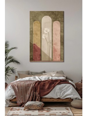 Minimalist Çiçek Baskılı Cam Tablo – Soyut Kemerli Desenli Dekoratif Duvar Tablosu