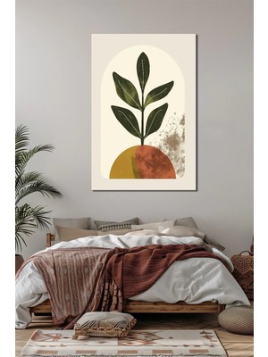 Minimalist Yaprak Baskılı Cam Tablo – Soyut Bitki Desenli Modern Duvar Dekoru