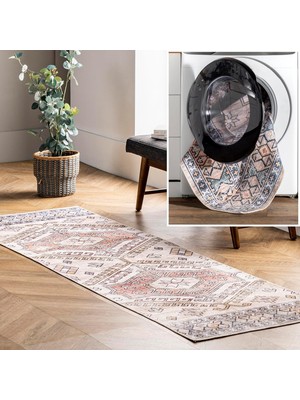 Hsc Bilişim Nuloom Mae Makinede Yıkanabilir Tribal Motif Yolluk Halı, 2' 6" x 12', Şeftali