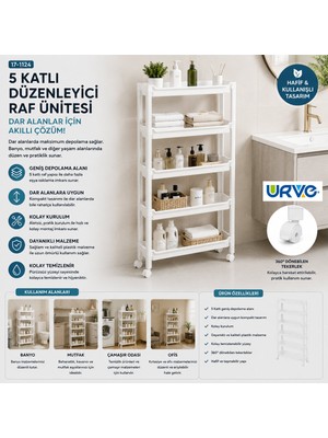 EkoAlışverişDünyam Rafty 5 Katlı Tekerlekli Sepet Organizer Düzenleyici Raf Ünitesi 465X145X850MM (5510)