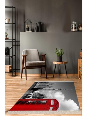 Hsc Bilişim Pelangi Ingiliz Telefon Kulübesi Desen Dijital Baskı Yıkanabilir Kaymaz Taban Modern Salon Halısı V