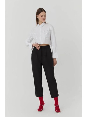 Quzu Beli Lastikli Siyah Kadın Pantolon 71154