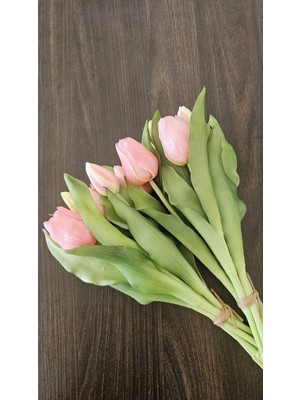 Omelas Yapay Çiçek Islak Lale Islak Dokulu Lale Demet 30 Cm. Pembe. 7 Dallı. ( 4 Çiçek 3 Tomurcuk)
