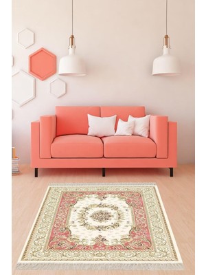 Hsc Bilişim Pelangi Osmanlı Desen Göbekli Dijital Baskı Yıkanabilir Modern Salon Halısı ve Yolluk, Pembe 80 x 1