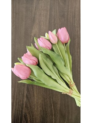 Omelas Yapay Çiçek Islak Lale Islak Dokulu Lale Demet 30 Cm. Leylak Rengi. 7 Dallı. (4 Çiçek 3 Tomurcuk)