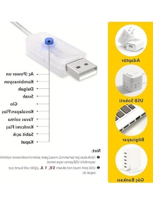 Hakay 5 Metre Uzunluğunda Sarı 50 LED Peri Işıkları - 8 Mod USB Aydınlatma