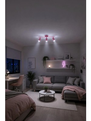 Spoty 3'lü Pembe Renkli Beyaz Işık Modern Tasarım Salon - Mutfak - Banyo Spot Sıralı Avize