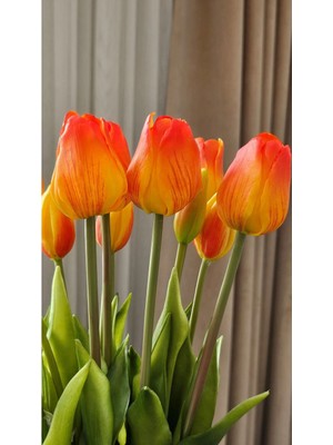 Omelas Yapay Çiçek Islak Lale Demet Islak Dokulu Kaliteli Turuncu 45 Cm. 7 Dallı. ( 4 Çiçek 3 Tomurcuk)