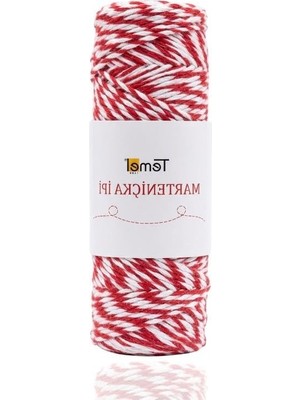 Hakay Kırmızı Beyaz Dekoratif Ip, 100 Metre, 2 mm Kalınlığında Bileklik Için