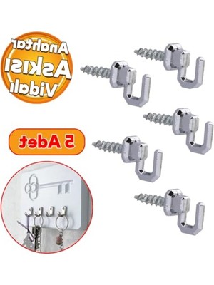 Hakay Vidalı Metal Duvar Askısı - 5 Adet Çengelli Tasarım
