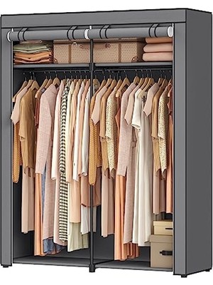 Hakay 2 Askılı Elbise Dolabı 43 x 140 x 174 cm Gri Renk Kumaş