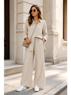 Brillo Oversize Dokulu Tunik Pantolon Takım
