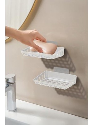 Hakay Siyah Beyaz 2'li Set Yapışkanlı Katı Sabunluk ve Süngerlik, Banyo ve Mutfak Için