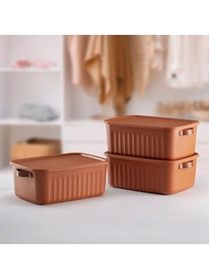 Hakay 35X25X14 cm Boyutlarında Kiremit Renk Kapaklı Saklama Kutusu, Dekoratif Organizer