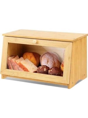 Hakay Doğal Bambu Ekmek Kutusu, Yuvarlak Saplı ve 39X23X18 cm Ebatlarında