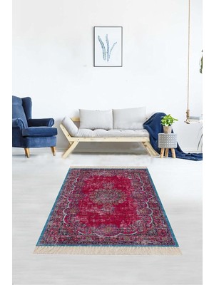 Hsc Bilişim Pelangi Osmanlı Motif Kilim Desen Dijital Baskı Yıkanabilir Kaymaz Taban Etnik Salon Halı, Pembe 10