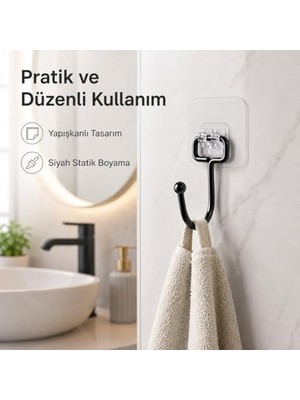 Hakay Siyah Güçlü Yapışkanlı Kancalar, Mutfak ve Ofis Için 2 Adet