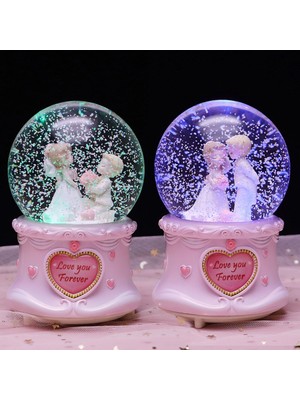 Keyfim Shop Romantik Çift Figürlü Büyük Boy Püskürtmeli Müzikli Işıklı Kar Küresi