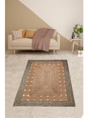 Hsc Bilişim Pelangi Jüt Hasır Kilim Görünümlü Dijital Baskılı Kaymaz Taban Yıkanabilir Halı, Kahverengi 40 x 40