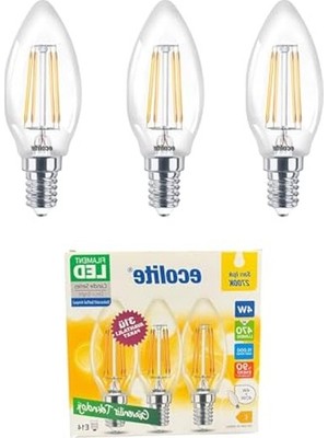 Hakay Ekolite 4W LED Filament Mum Ampul, 2700K Sarı Işık, 470 Lümen, 3'lü Paket