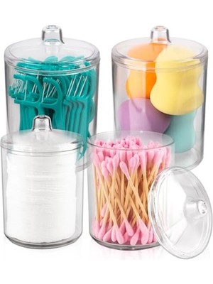 Hakay Kapaklı Şeffaf Plastik Qtip Tutucu: 4'lü Set ile Banyo ve Makyaj Düzenleyici
